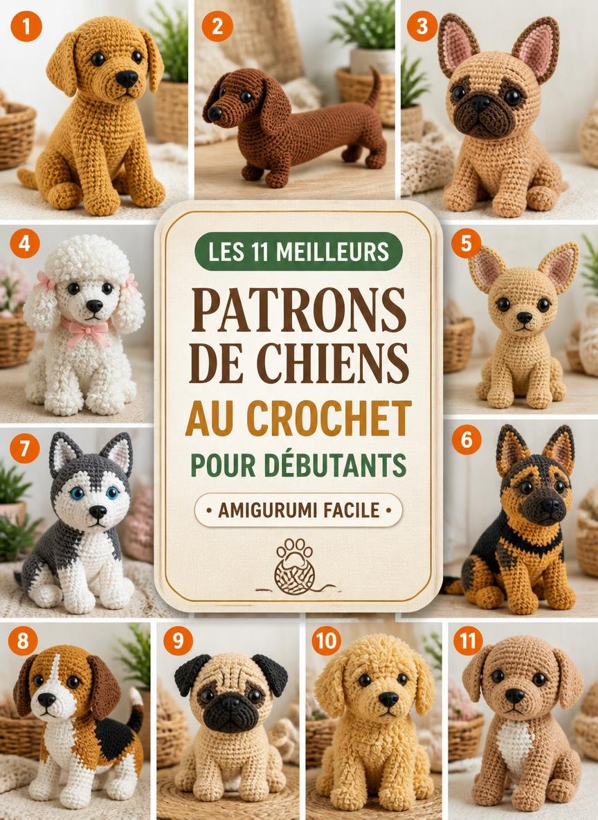 Modèles et patrons de chiens au crochet amigurumi faciles pour débutants