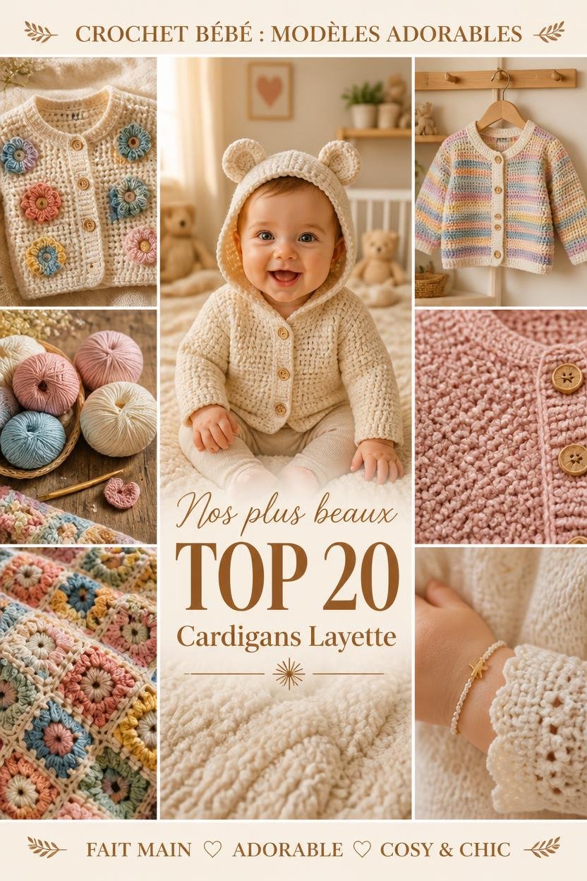 Top 20 modèles de cardigans layette au crochet pour bébé fille et garçon avec tutoriels et patrons faciles