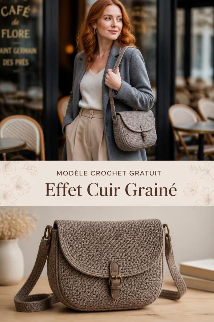 Besace bicolore en crochet effet cuir grainé élégante