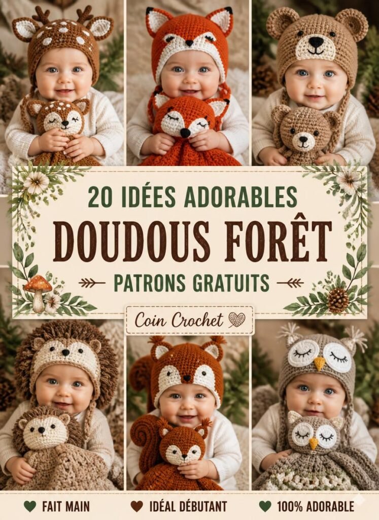 Doudous au crochet animaux de la forêt