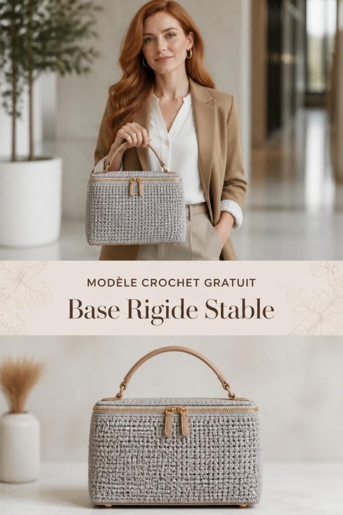 sac seau crochet bicolore fond en cuir, accessoire luxe fait main