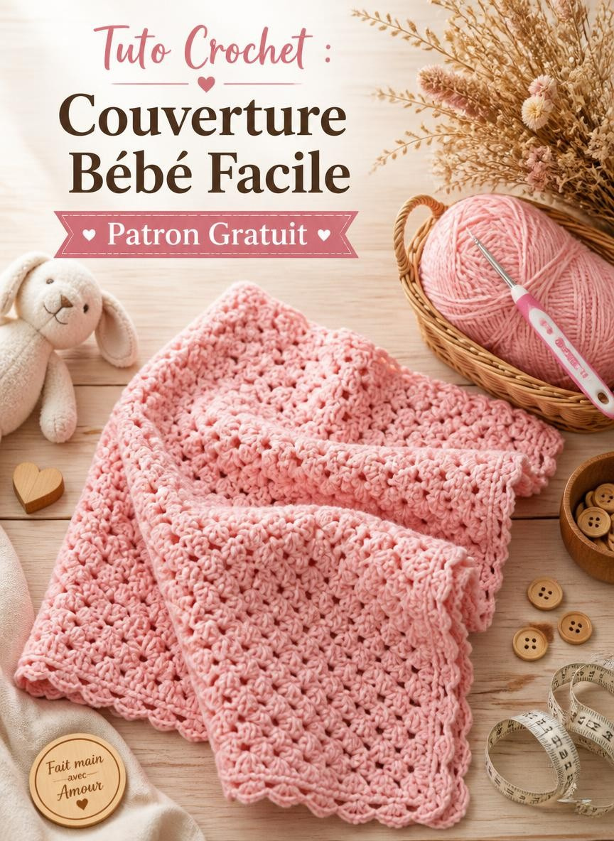 Tuto couverture bébé au crochet facile : patron gratuit et modèle idéal pour débutant