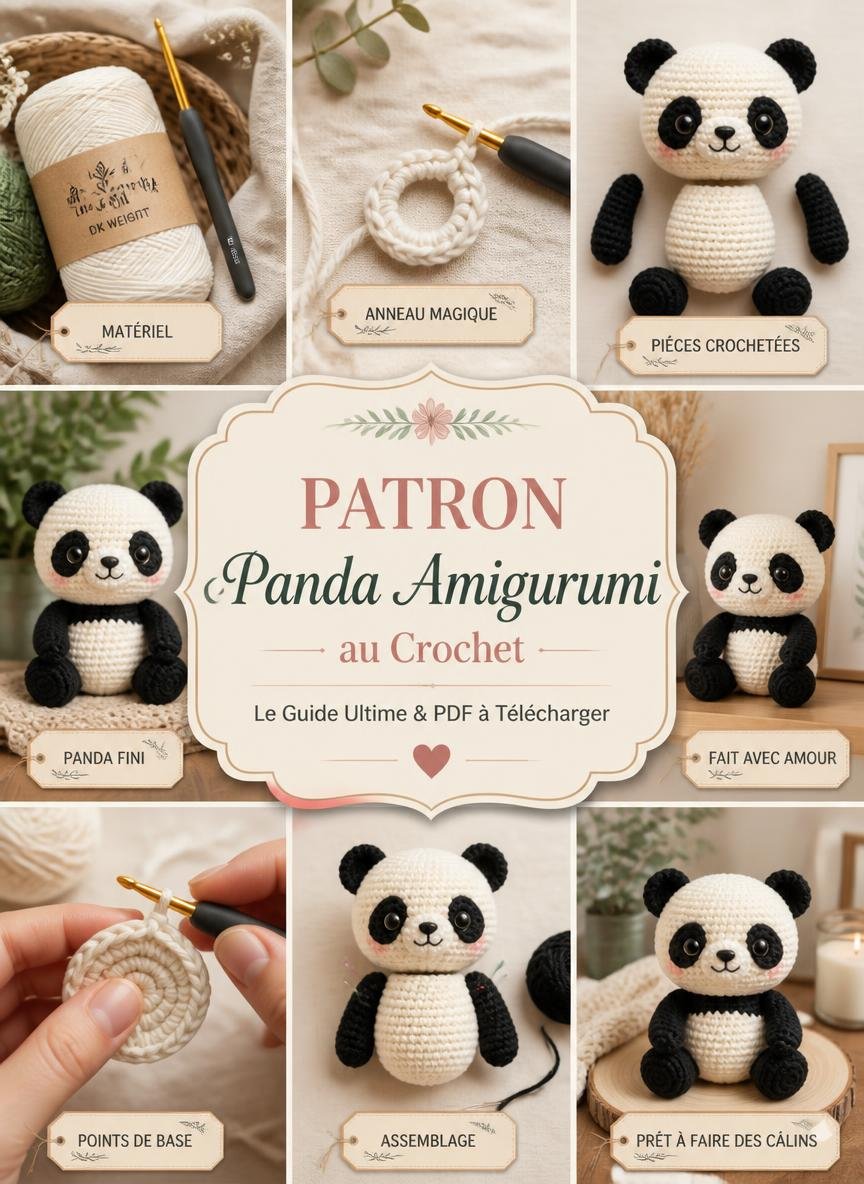 Tuto et patron PDF gratuit de panda amigurumi au crochet avec guide étape par étape